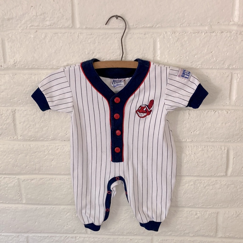 Vintage Infant Cleveland Indians Baseball Striped Baby Onesie